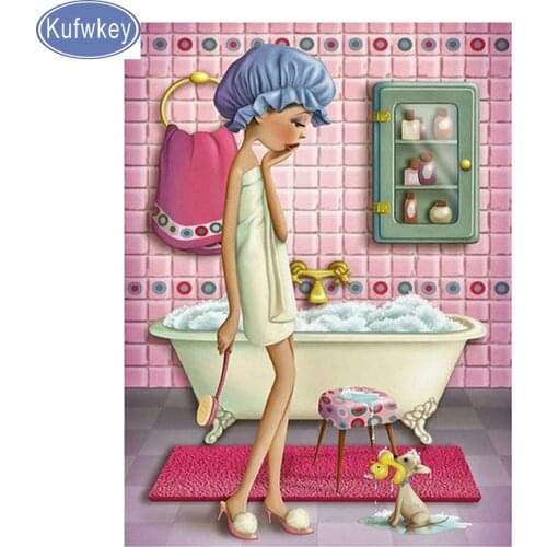 Bathroom decor,diamonds with picture"Bathing girl"5d diy diamond painting full square drill mosaic photo painting by numbers dog