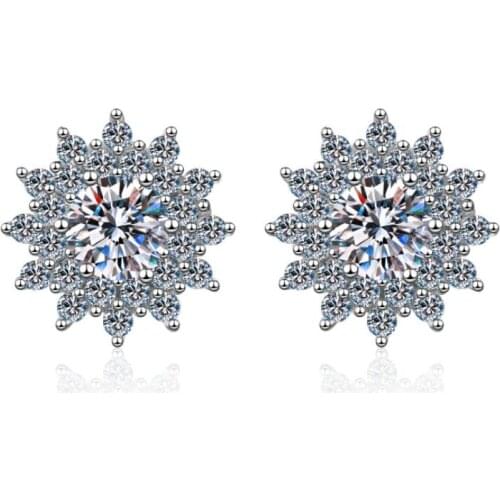 ANZIW 925 Sterling Silver Round Cut Moissanite DiamondSun Flower Stud Earrings For Women Stud Earrings Wedding Jewery