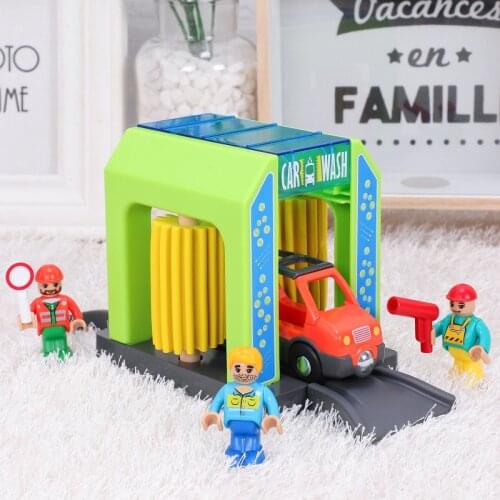 Wooden Train Track Accessories Building Block Compatible with Wooden Railway Simulation Plastic Police Station Suit Toys for Kid