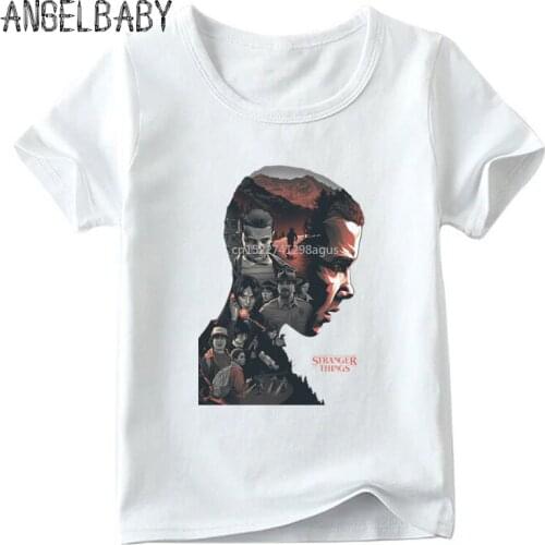 Children Stranger Things Eleven Head Print T shirt Boys and Girls Summer White Tops Kids Fashion Casual T-shirt,ooo5063