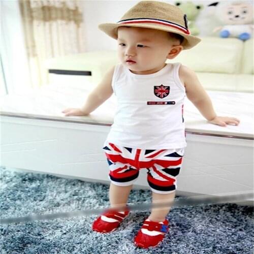 Kids tshirts baby boy clothes summer newborn girls sleeveless tops national Flag printed tshirt Vest Pants 2pc clothing children