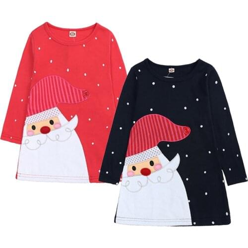 Cute Santa Toddler Girl Dress Christmas Party Princess Baby Vestidos Cotton Long Sleeve Girls Dress 1-5 Year Childrens Clothing