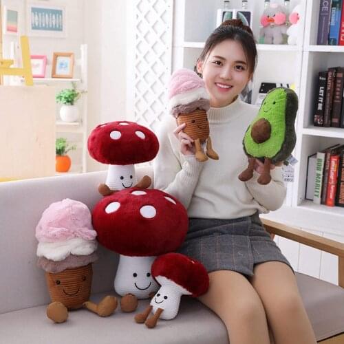 20-40cm Cute Avocado Mushroom Ice Cream Plush Toy Kawaii Cartoon Fruits Vegetables Soft Comfortable Doll Toys For Girls Boys