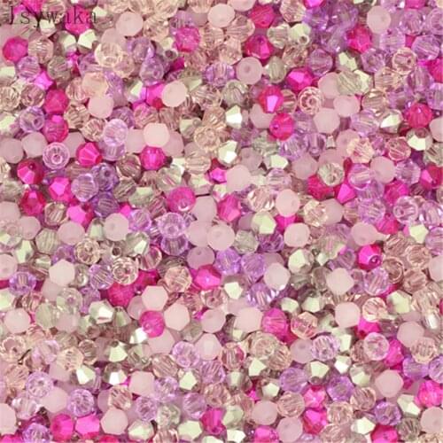 Isywaka Pink Multicolor 100pcs 4mm Crystal Beads Bicone Stone Jewelry Findings Tassel Lariat Earring Glass Quartz Accessories