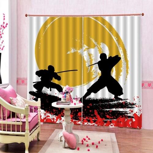 Cool Shower Curtain Japanese Decor Fight Figures Of A Samurai With Katana Living room bedroom blackout curtain