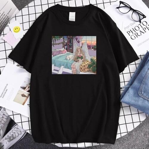 Summer Sunsets Angel Printing Tshirt Vintage Crewneck Tops Comfortable Fashion Mens T-Shirt Oversized Breathable T Shirt Mans