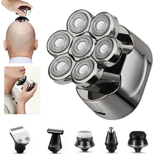 7D Electric Shaver for Bald Men 6 In 1 Floating Heads Razor USB Charging Beard Nose Ear Hair Trimmer Super Razors Clipper