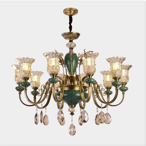 European style copper chandelier luxury atmosphere light luxury crystal villa living room large chandelier