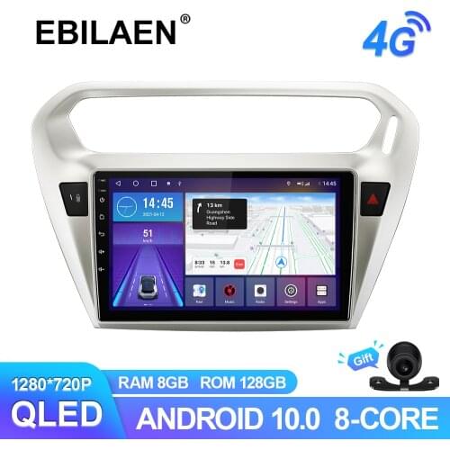 EBILAEN Android 10.0 Multimedia Car Radio For Peugeot 301 Citroen Elysee 2014-2016 GPS Navigation Wireless Carplay QLED 6G 128G