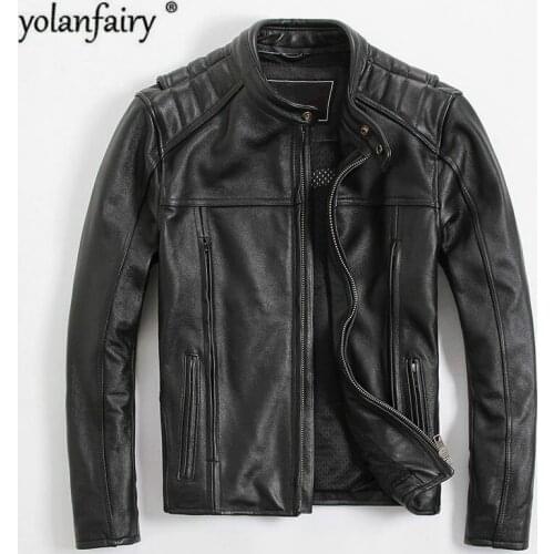 YOLANFAIRY Geniune Leather Jacket Men Natural Cow Leather Jackets Spring Autumn Motocycle Outwear jaquetas masculina 2020 MF417