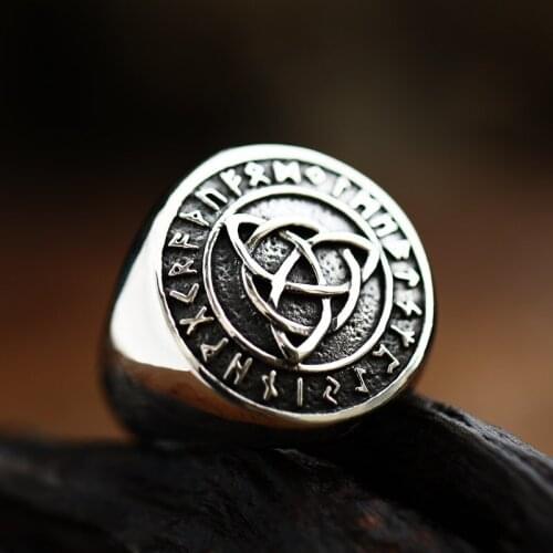 Vintage Mens Norse Viking Celtic Knot Rune Ring Retro 316L Stainless Steel Ring For Men Women Retro Amulet Pagan Jewelry Gifts