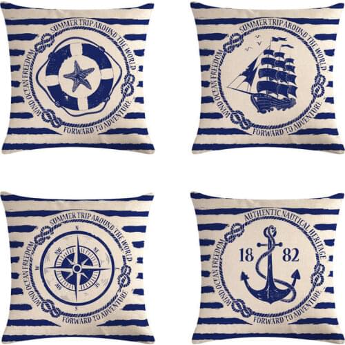 RUBULOVE Sea Blue Compass Printed Cushion Cover Anchor Pattern Marine Ship Throw Pillow Case Decorative Pillowcase Home Deocr