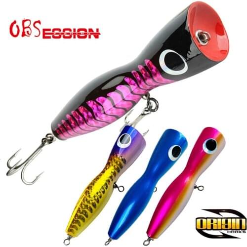 OBSESSION120g Topwater Wooden Popper Surface Popping Lure Deep Sea Chugger Boat Fishing Bait Ocean Angling Trolling Fishing Lure