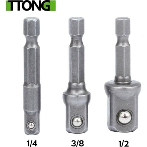 3pcs/set Chrome Vanadium Steel Socket Adapter Hex Shank to Square Extension Drill Bits Bar Hex Bit Set Tools tightly