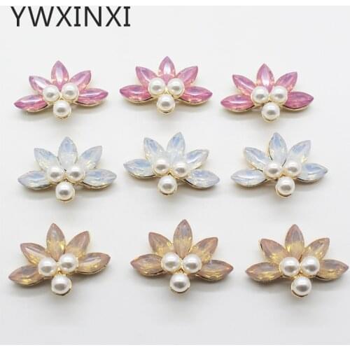 Colorful 10-pcs/set DIY handmade sewing jewelry accessories button alloy diamond crystal pearl wedding design button and Parts