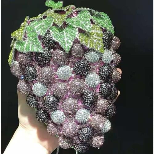 Luxury Metal Green Purple Rhinestone Crystal Handbag Diamond Evening Bag Women Clutches Bags Female Small Gemstone Party Purse