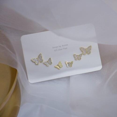 14k Real Gold Fashion Jewelry Crystal Butterfly Exquisite Cute Stud Earrings for Woman Holiday Party Elegant One Set Earring