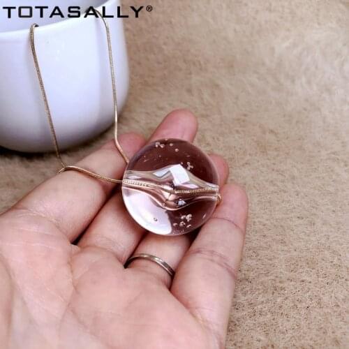 TOTASALLY 2020 Trendy Womens Pendant Necklace Clear Resin Ball Pendant Snake Chain Long Necklace Jewelry Gifts Dropship