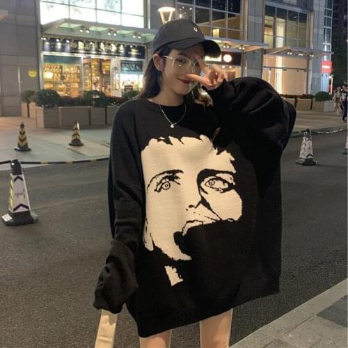 Japanese Style Character Embroidery Knitted Pullovers Sweaters 2021 New Streetwear Oversize Sweater Harajuku Oversize Jumpers
