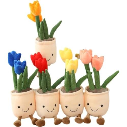 Tulips Succulents Lifelike Plush Stuffed Decoration Toys Soft Bookshelf Decoration Doll Potted Flower Pillow Girl Gift