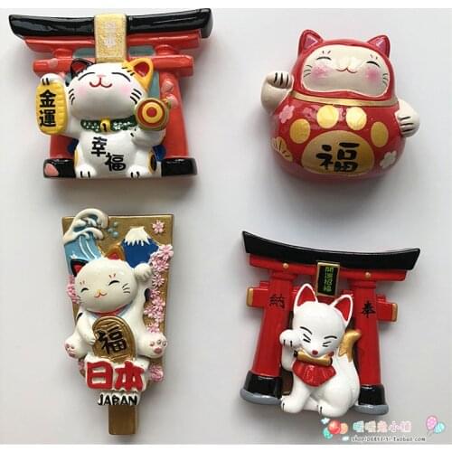 Japan Travel Blessed Cat Fox Resin Fridge Magnet Three-dimensional Magnetic Sticker