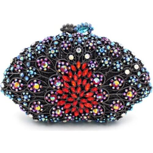 Colorful Shell Clutch XIYUAN Evening Bag Diamonds Crystal Women Chain Handbag 100% Handmade Rhinestone Hollow Out Ladies Purse
