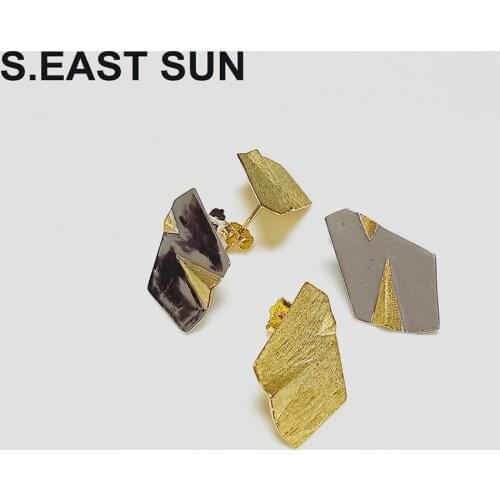 S.EAST SUN 925 Sterling Silver Fashion geometric creased silver ear nail is suitable for womens fashion jewelry