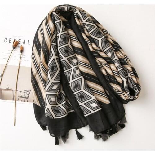 2020 Women Geometry Pattern Cotton Printed Pattern Tassel Scarf 10pcs/lot