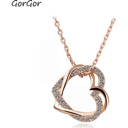 GorGor Necklace Women Alloy Material Pattern Heart Pendant Mosaic Crystal Creative Elegant Anniversary Jewelry 2030025425b