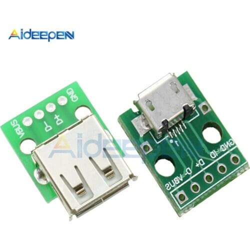 10Pcs/lot Type A Female USB/Micro USB to DIP 2.54MM PCB Board Adapter Converter Module For Arduino Connector