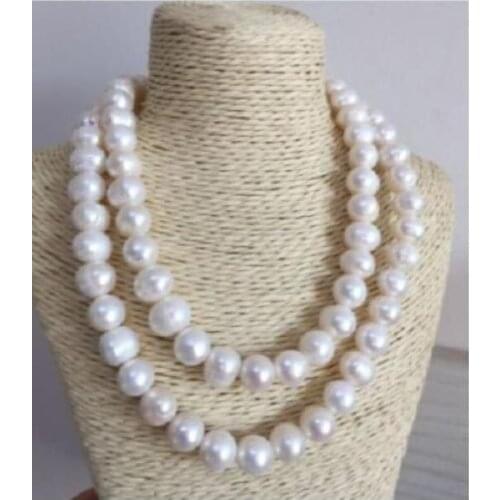 2 row 11-12mm south sea baroque white pearl necklace 17-18" new yellow clasp