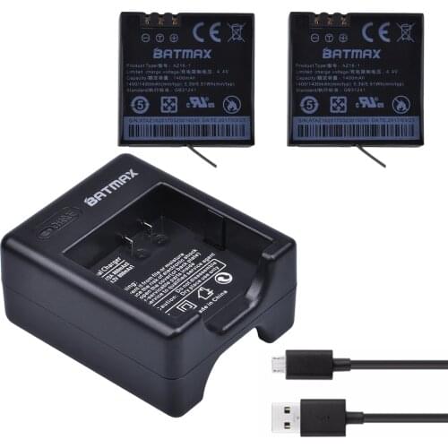 2Pcs 1400mAh Xiaomi Yi 4K II Replacement Batteries AZ16-1 Batteries +USB Dual Charger for XiaoYi 4K 2 Action Sports Cameras