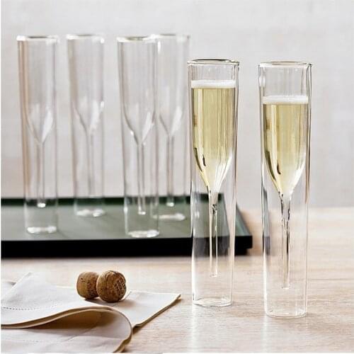 European style Champagne Glass Double Wall Glasses Flutes Goblet Bubble Wine Tulip Cocktail Wedding Party Cup