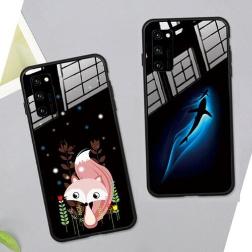 For OPPO A52 A72 A92 A92S A81 A91 A41 A1K Case Black Cartoon Fox Hard Tempered Glass back silicone Cover For OPPO A52 A72 Casing