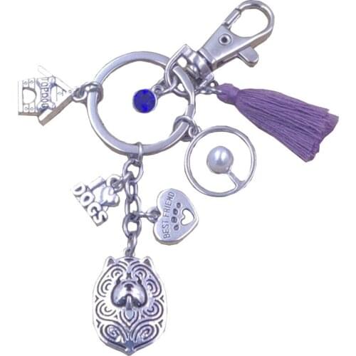 Chow chow Dog Animal Alloy Luxury Keychain Charm Key Ring Pet Tassels Antique Bohemian Men Women Jewelry Birthday Gift K159
