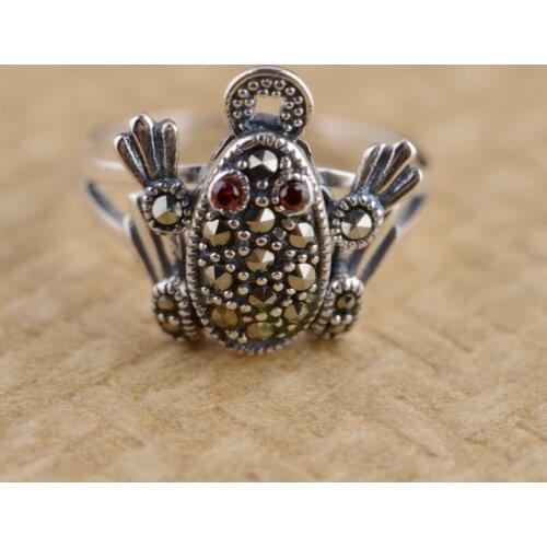 2020 new Real S925 pure silver vintage Thai silver craft ring female marksay stone golden cicada frog woman ring silver