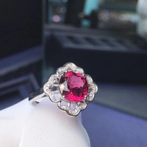 H613 Fine Jewelry Real 18K Rose Gold AU750 100% Natural Red Tourmaline Gemstone 2.95ct Female Rings for Women Fine Ring