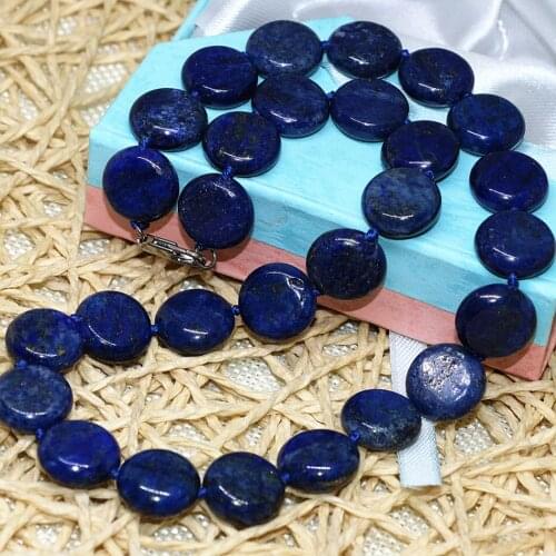Trendy natural apis lazuli natural stone 12mm fashion beautiful round cake coin beads necklace making 18inch MY5273