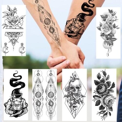 Fashion Planets Temporary Tattoos Sticker Geometric Fake Jewelry Decoration Tatoo Black Snake Flower Death Skull Tatoo For Adult