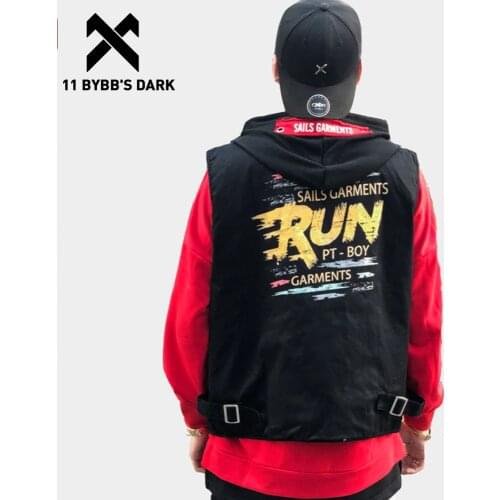 11 BYBBS DARK Vest Men Hip Hop Sleeveless Jacket Letter 3d Print Streetwear Fashion Waist Coat Pockets Hip Hop Tactical Jacket
