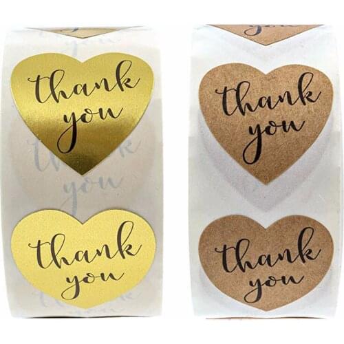 Love Heart Shape Thank You Stickers 1 Inch Brown Gold Adhesive Label For Small Business Envelope Sealing Gift Decor Stickers