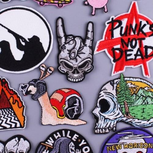 Punk/Skull Embroidered Patches For Clothing Iron On Snails DIY Embroidery Patches For Clothes Applique For T-shirt Badges Stripe