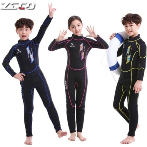 2.5MM Scuba Neoprene Long Sleeves Kids Wetsuits Diving Suit for Boys/Girls Children Rash Guards One Piece Surfing Beach SwimSuit