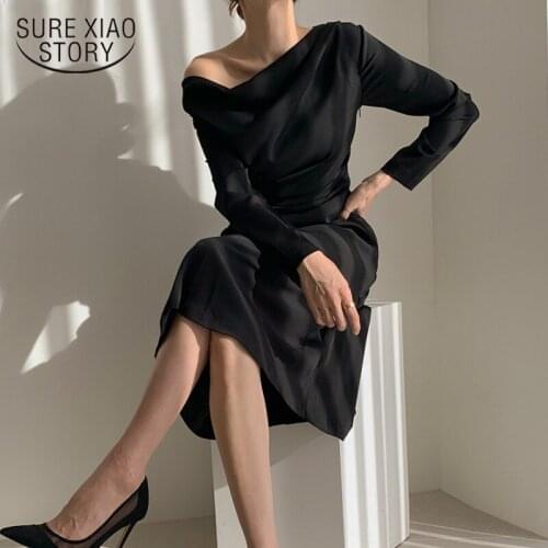 Irregular White Black Women Dress Summer 2021 Long Sleeve Female Dress Elegant Slash Neck Sexy Party Dresses Robe Vestido 13067
