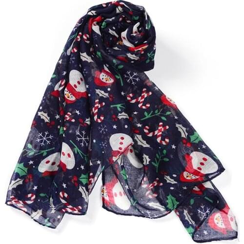 2019 New Christmas Snowmen Print Scarves Shawls Women Long Candycane Pattern Gift Scarf Hijab Wholesale 10pcs/lot Free Shipping