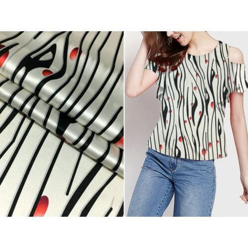New irregular vertical stripes dot print 19mm silk stretch satin fabric natural silk dress shirt cheongsam suit kimono fabric