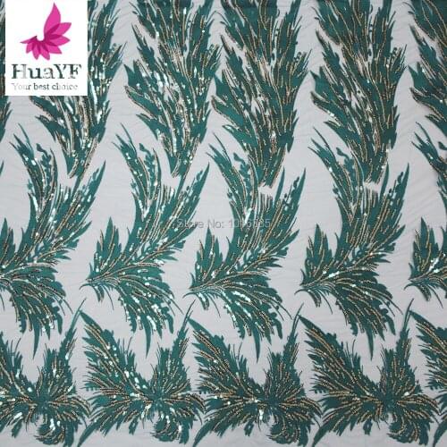 New arrival Green sequin lace fabric African Nigerian tulle lace fabric for High quality sequined wedding lace fabric