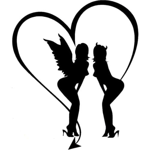 14*16.7CM Charming Angel Devil Girl Car Stickers Vinyl Decals Cartoon Car Styling Black/Silver C7-0894