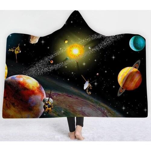 Universe Starry Sky Printed Microfiber Hooded Blanket for Adults Kids Sherpa Fleece Galaxy Wearable Throw Blankets on The Sofa