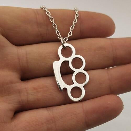 Knuckle Dusters-Charms Pendant Fashion Jewelry Vintage Silver Statement Sweater Chain Necklace Pendant jewelry